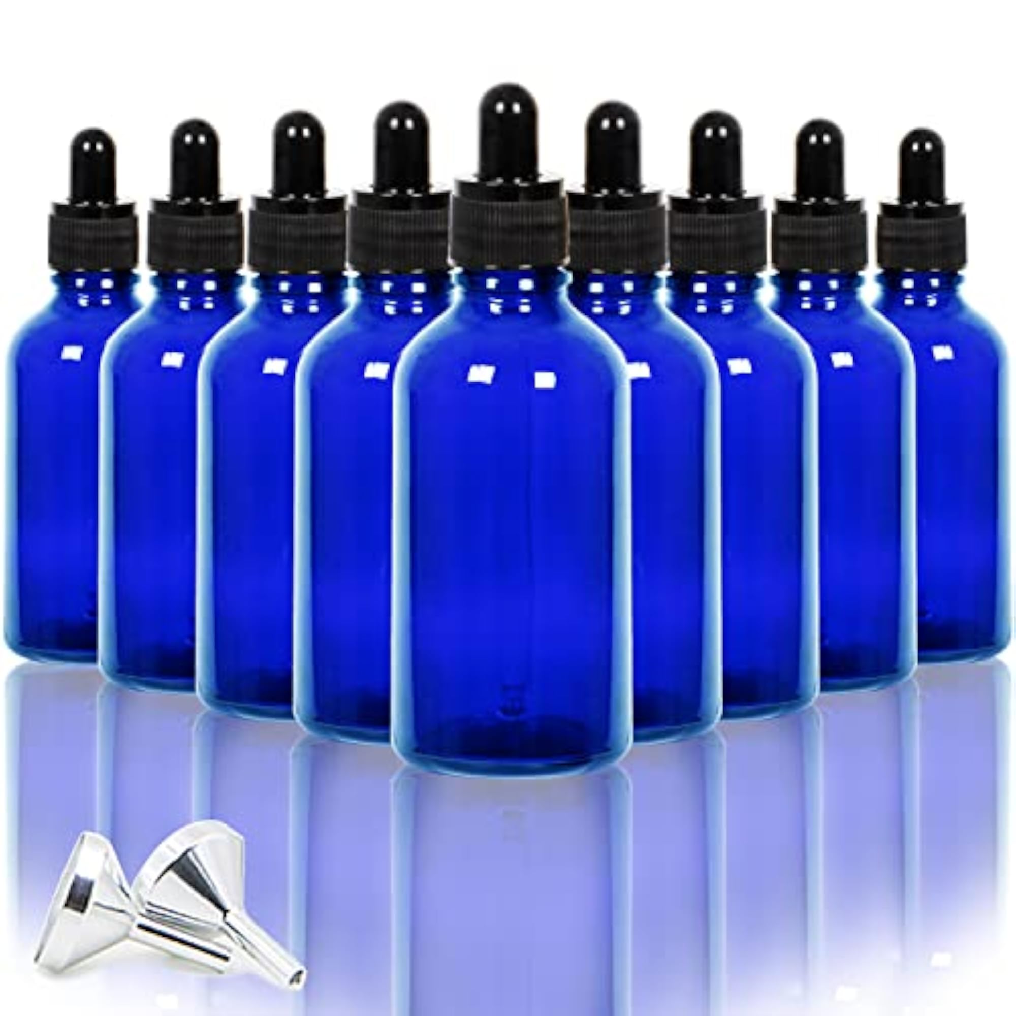 12 Pack 2 Ounce Blue Glass Dropper Bottles